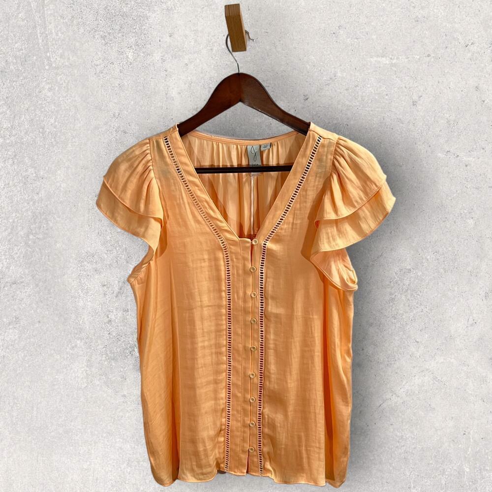 Joie Button Front Flutter Sleeve Blouse Peach Siz… - image 3